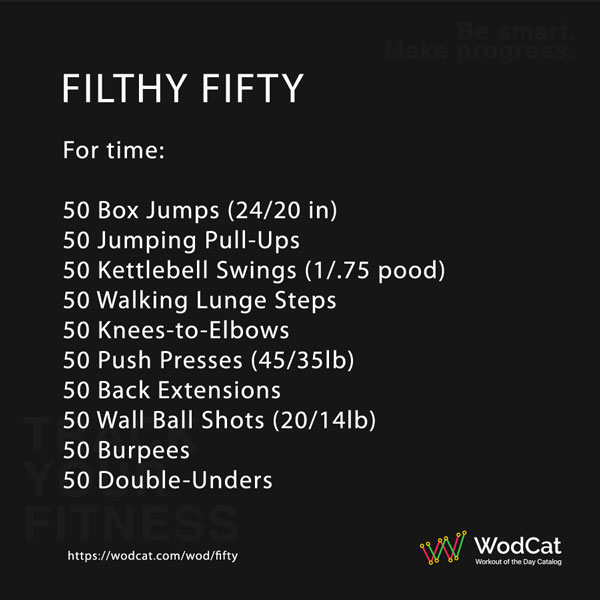 Faire des exercices CROSSFIT WOD Funbobbys Filthy 50